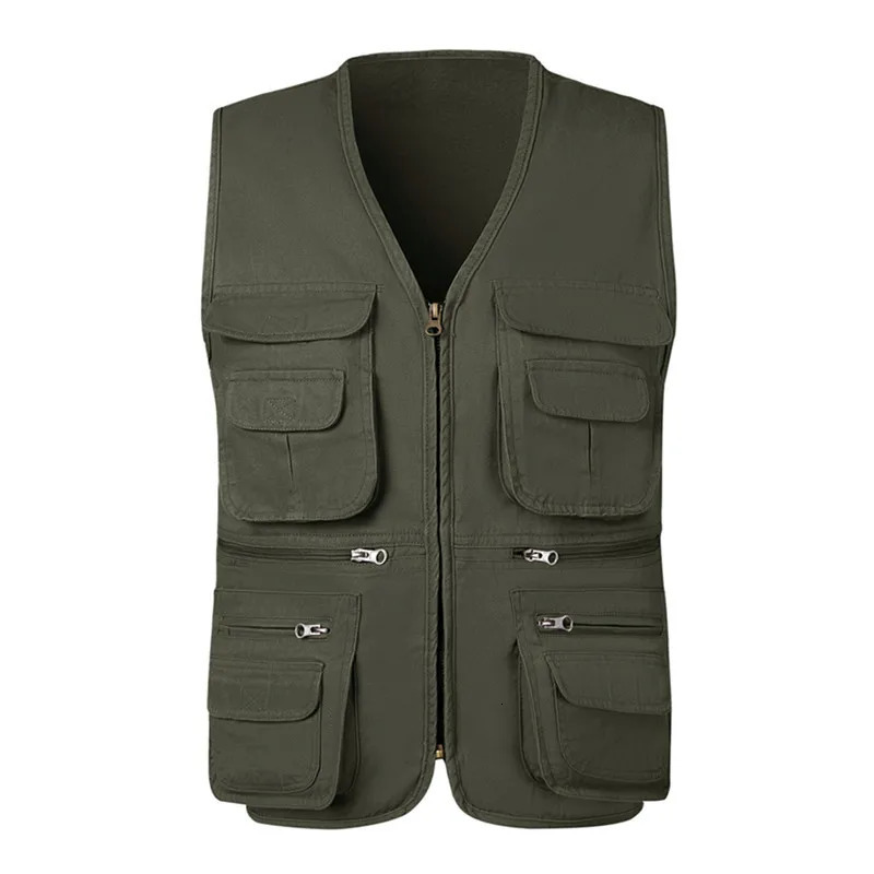 Mens Cargo Vest Winter Thick Fleece Warm Sleeveless Jacket Solid Color Tactical Coat Men Pockets Work Waistcoat 6XL 250219