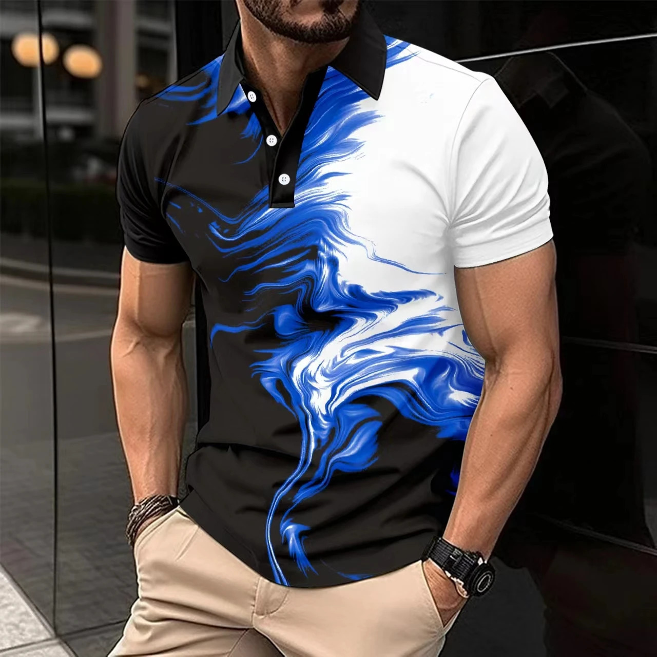 Summer Polo Shirt Solid Color Short Sleeve Polo Shirt Printed Casual Sports Shirt 250220