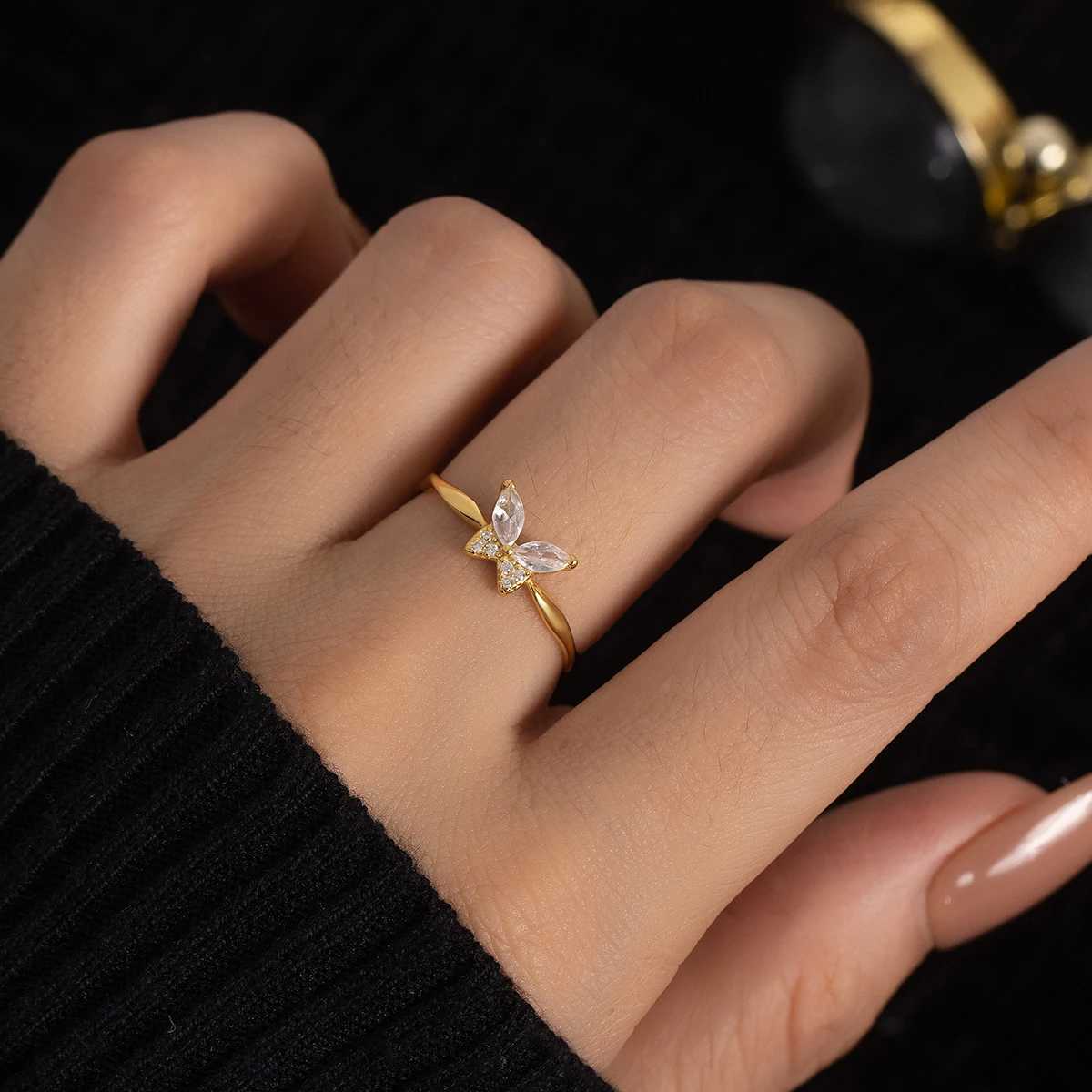 Real 925 Sterling Silver 18k Gold Plating Twisted Cubic Zirconia Ring For Wen INS Trend Fine Jewelry X250220