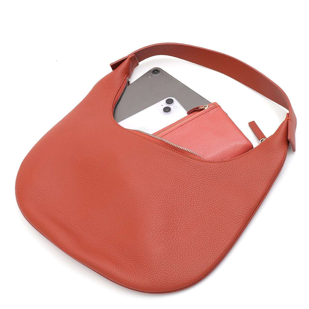 SC Minimalist Design Women Genuine Leather Hobo Solid Color Soft Cowhide Zipper Shoulder Bag Daily Chic Casual All Season Purse