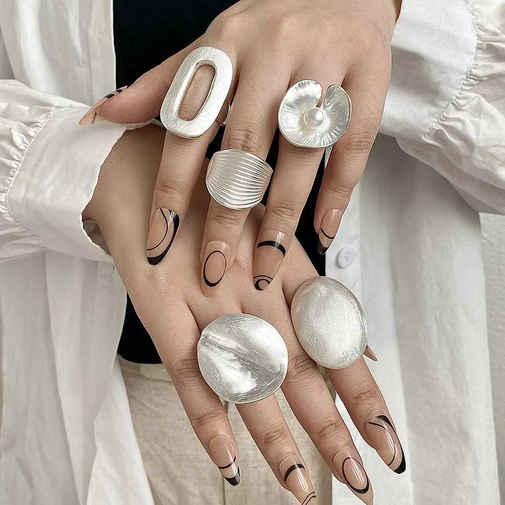 ALL Minimalist Geetric Chunky Silver Color Rings for Wen Men Trend Matte Adjustable Elastic Rope Finger Ring Jewelry Gift X250220
