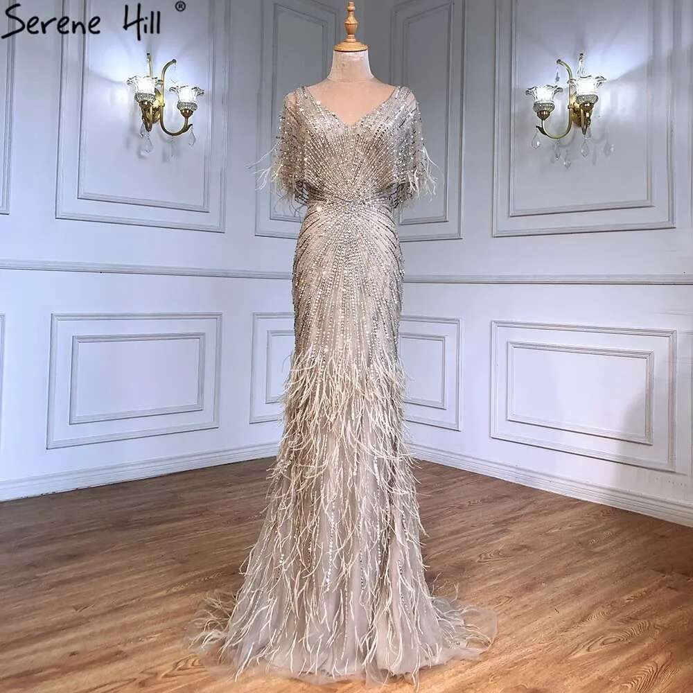 Mermaid Brown Evening Dresses Gowns Beaded Feather Elegant Customize Party BLA