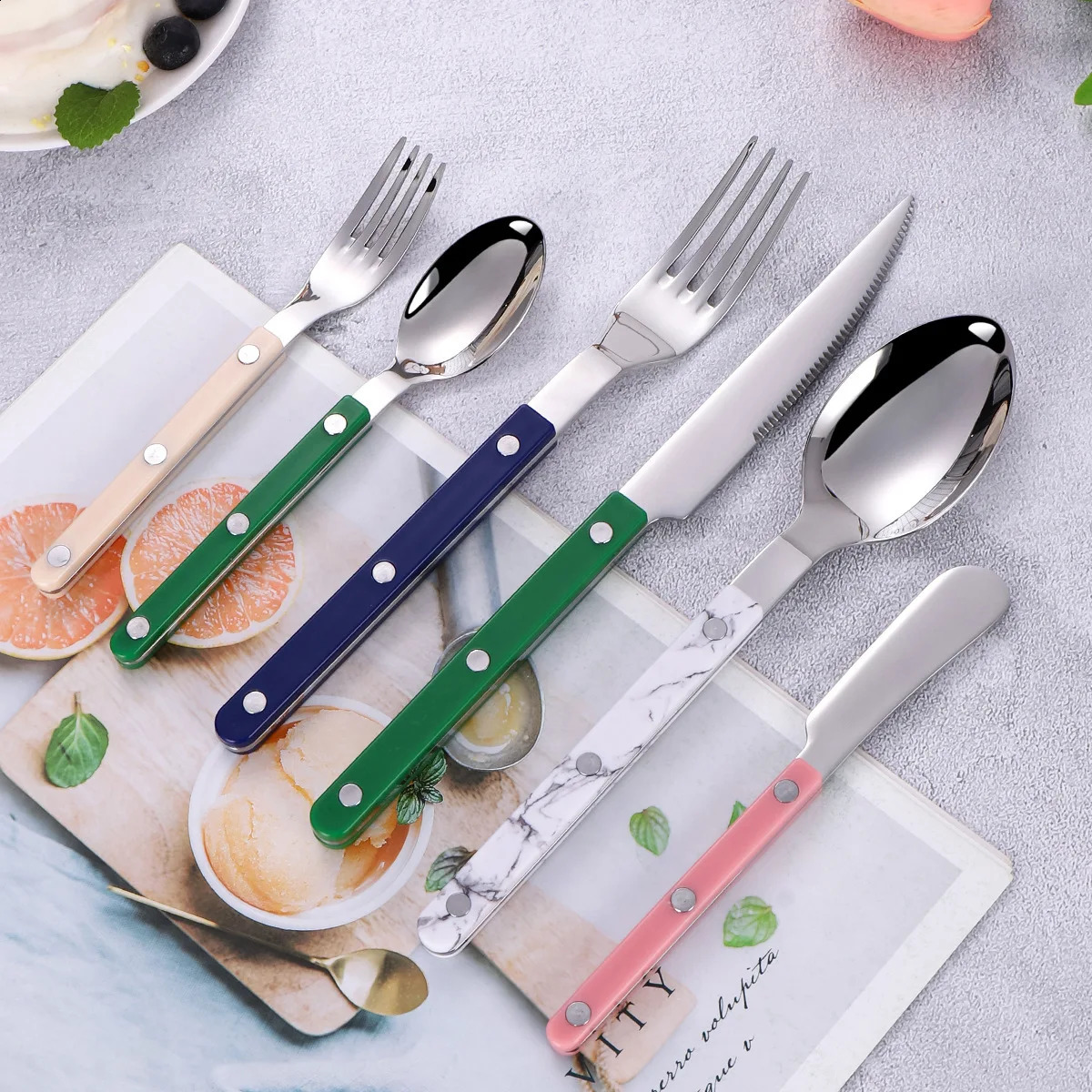 Fashion Colorful Handle 304 Cutlery Set 18/10 Stainless Steel Creativity Gift Flatware Knife Fork Spoon Drop Ship 250214