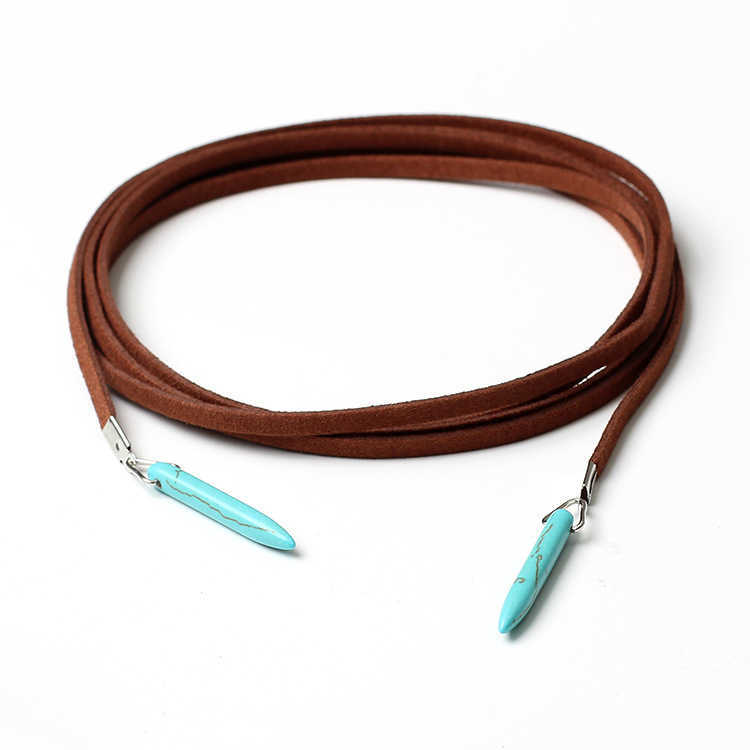 Pendant Necklaces Bohemian style long Korean velvet bandage necklace natural turquoise pendant long sweater chain necklace H25219