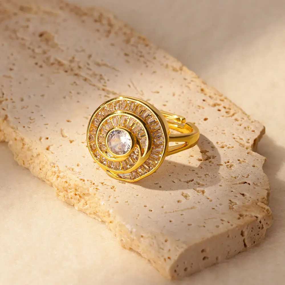 Round zircon stainless steel open ring used for gold colored Geely fashion wedding rings high-quality jewelry accessories X250220