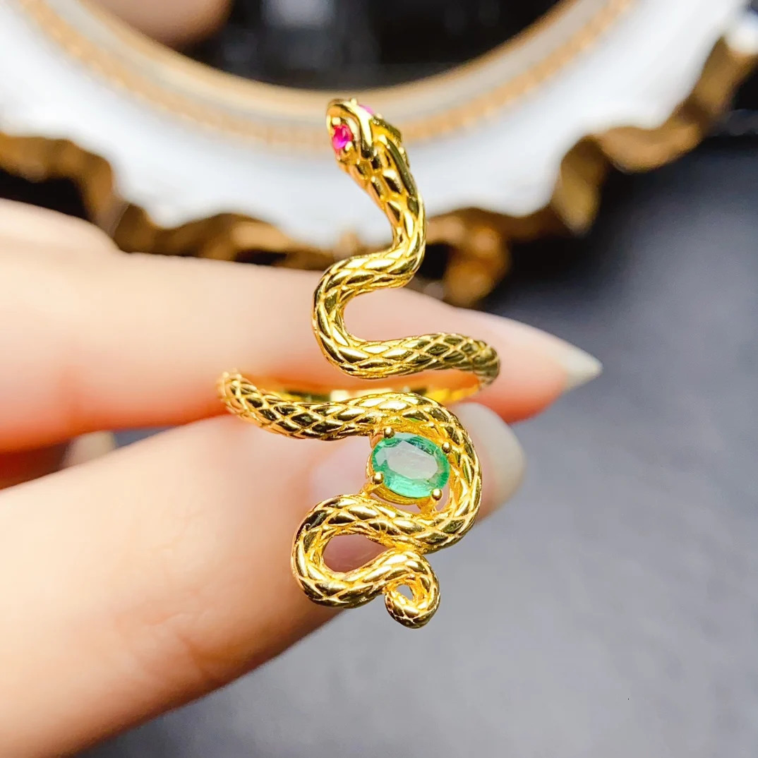 FS 4*5mm Natural Emerald S925 Sterling Silver Snake Ring for Women Fine Fashion Charm Weddings Party Jewelry Certificate MeiBaPJ 250220
