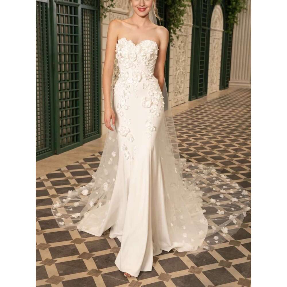 Romantic Sweetheart Neck Wedding Dresses 3d res Custom Fashion Stylish Up To The Floor Bridal Dress