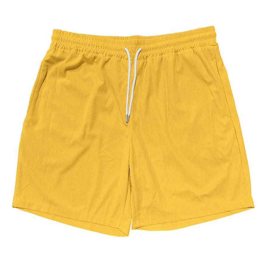 New 2025 Men Casual Corduroy Shorts Yellow Beach Short Pants Plus Size Male Drawstring Cargo Half Pants Retro Mens Clothing X250220
