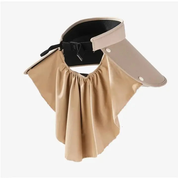 Large Shawl Hollow Top Hat Face Shading Velvet Vinyl Sun Hat Female Summer Outdoor Neck Shade Hat Beach UPF50 250219