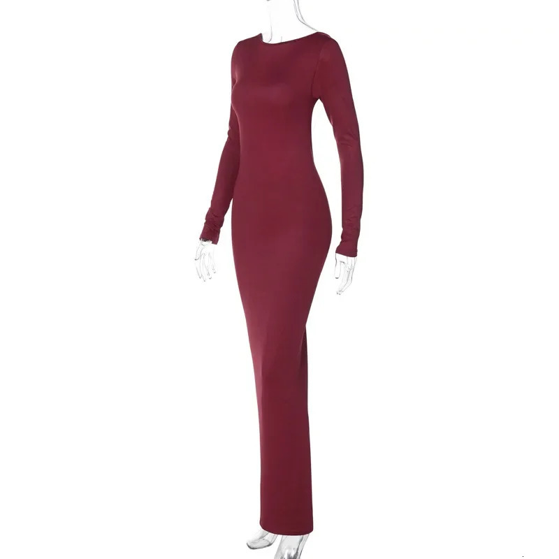Autumn Winter Sexy Backless Bodycon Ruched Evening Party Maxi Long Dress Outfit for Women Long Sleeve Black Club Dresses Vestido 250219