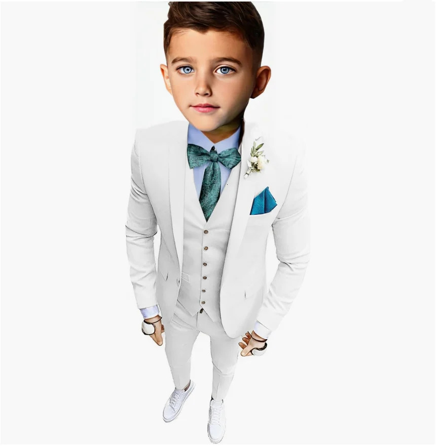 Beige Slim Fit Boys Suit Set Tuxedo 3 Pieces Blazer Vest Pants Single Breasted Notched collar Elegant Kids Clothes Boy Wedding 250219