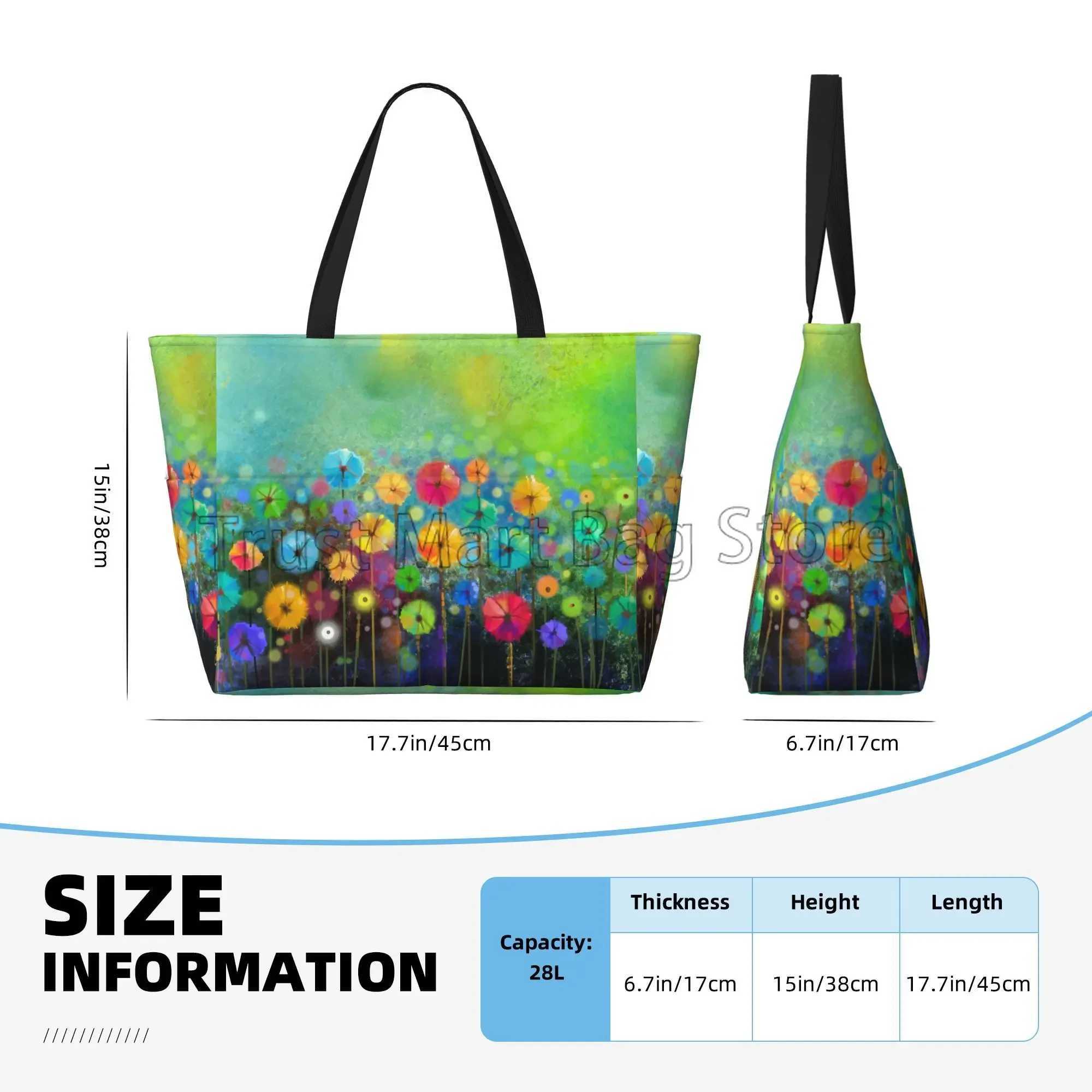 Abstract Flower Floral Watercolor Painting Large Waterproof Beach Bag for Women Sandproof Pool Tote Bag for Travel Vacation Swim Z250219
