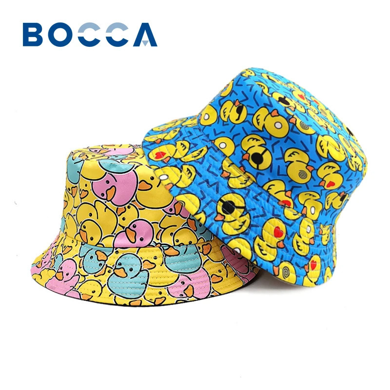Bocca Duck Bucket Hat Cartoon Yellow Fisherman Hats Cute Double Sides Reversible Panama Cap For Men Women Summer Outdoor Travel 250117