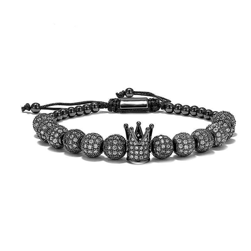 Charm Bracelets Popular micro inlaid zircon copper diamond ball crown hand woven adjustable bracelet H25220