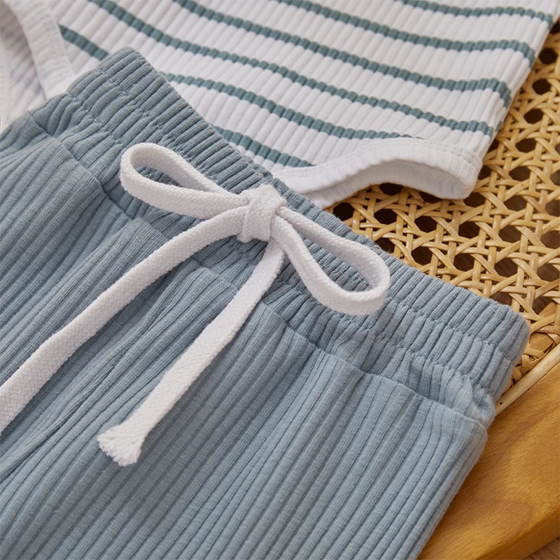 Ribbed Stripe Baby Boy Girls Clothes Fall Toddler Outfits Long Sleeve Soft Cotton Romper Pants 2PCS Set For Infant Outwear 250219