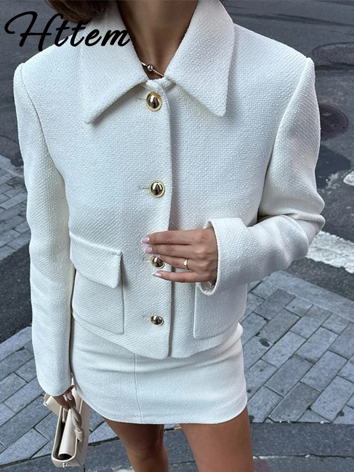 Elegant Solid Coat Mini Skirt Set Women Slim Lapel Single Breasted Pocket Coat A Line Skirts Sets Autumn Lady Outfit 250220