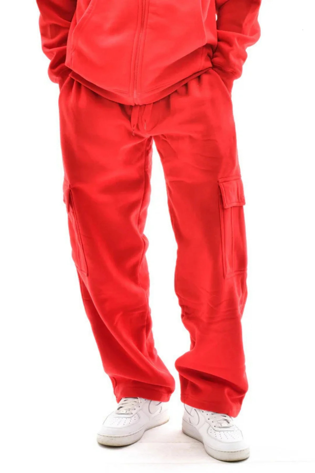 Mens thick casual fashionable sports pocket pants solid color straight leg suitable for travel casual pants 250220