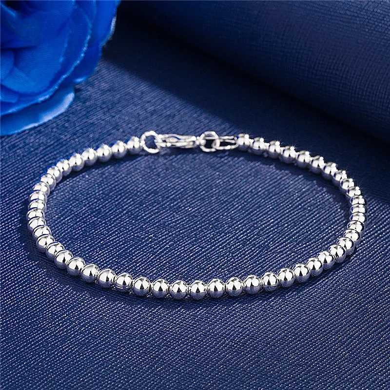 925 Sterling Silver Plated 4MM Beads Ball Chain Bracelet For Women Men Fashion Jewelry elegant Jewelry Birtay Gift for womenXJ250219
