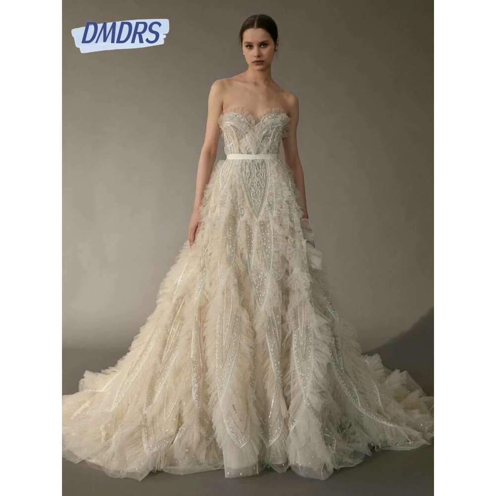 Dreamer One Ha Wedding Charming Tulle Pearls Sweetheart Neck Bridal Dress Stylish Custom Zipper Back Female Wear