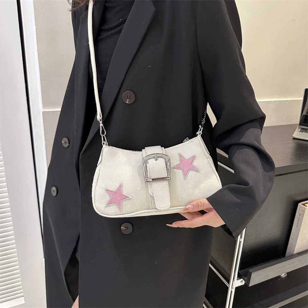 Star Chain Shoulder Bag Y2k Women Satchel Hobo Bag Casual Canvas Versatile Crossbody Armpit Bag Girl Stylish Purses Y250218