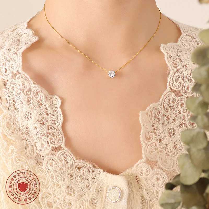 Simple Personalized Collaone Chain Jewelry Inset Single Zircon Stainl Steel Necklace Couples Niche Design Girls GiftXJ250219