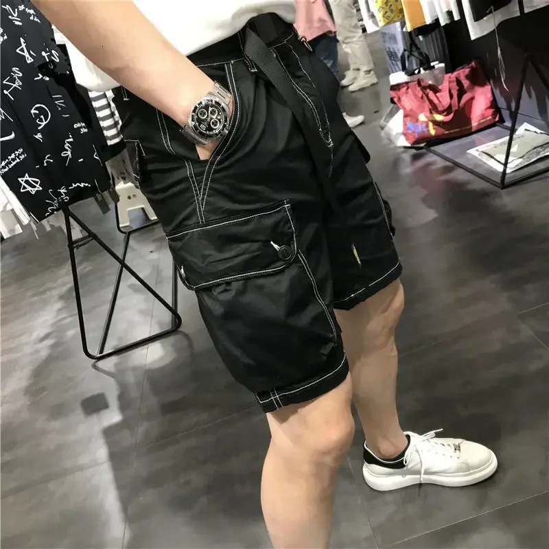 Bermuda Short Pants for Men Button with Pockets Mens Cargo Shorts Black Half Homme Jorts Heavy Whate in er Y2k 250220