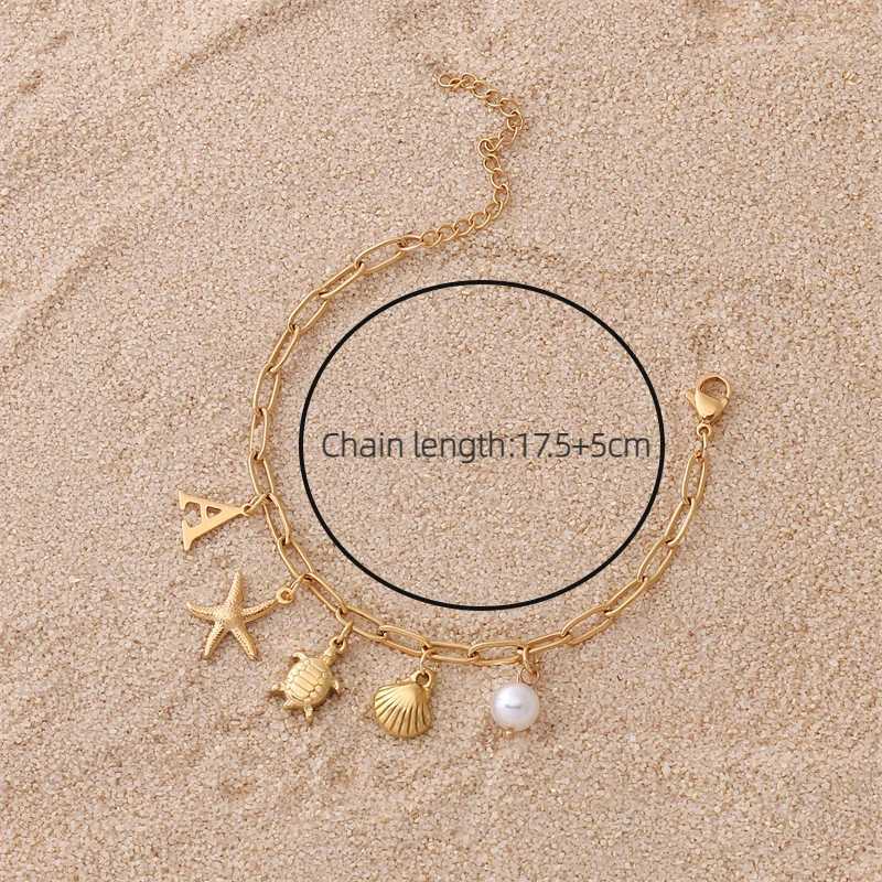 Stainl Steel Starfish Shell Bracelets Bohemian Ocean Beach 26 Letters Combination Hand Chain Sets Jewellery Women GiftsXJ250219