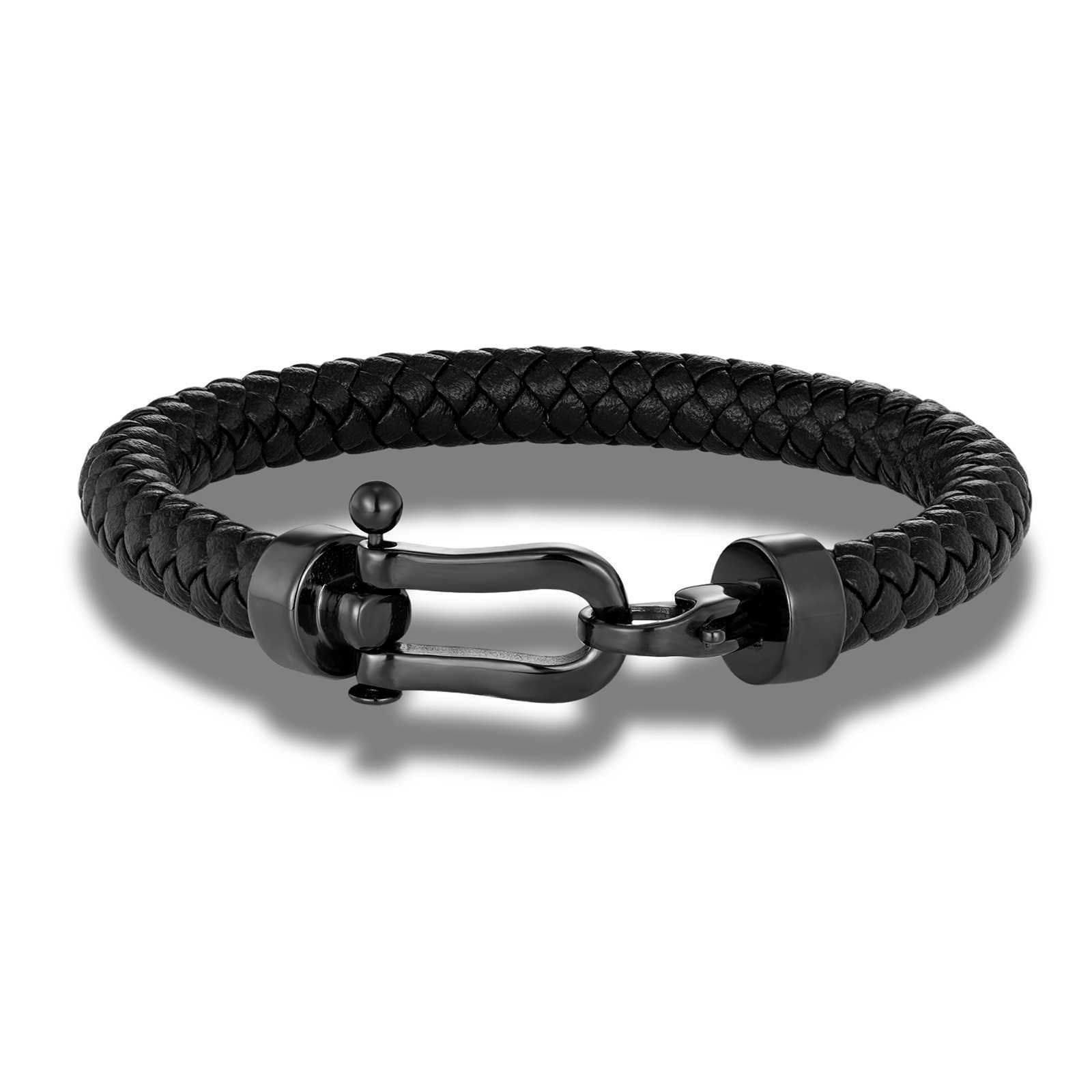 Charm Bracelets 8mm genuine leather mens bracelet classic stainless steel horseshoe buckle bracelet fashionable H25220
