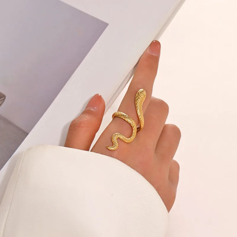 20pcs/lot Stainless Steel Gold Silver Color Snake Open Adjustable Ring for Women Men Fashion Jewelry Gift Wholesale 250220