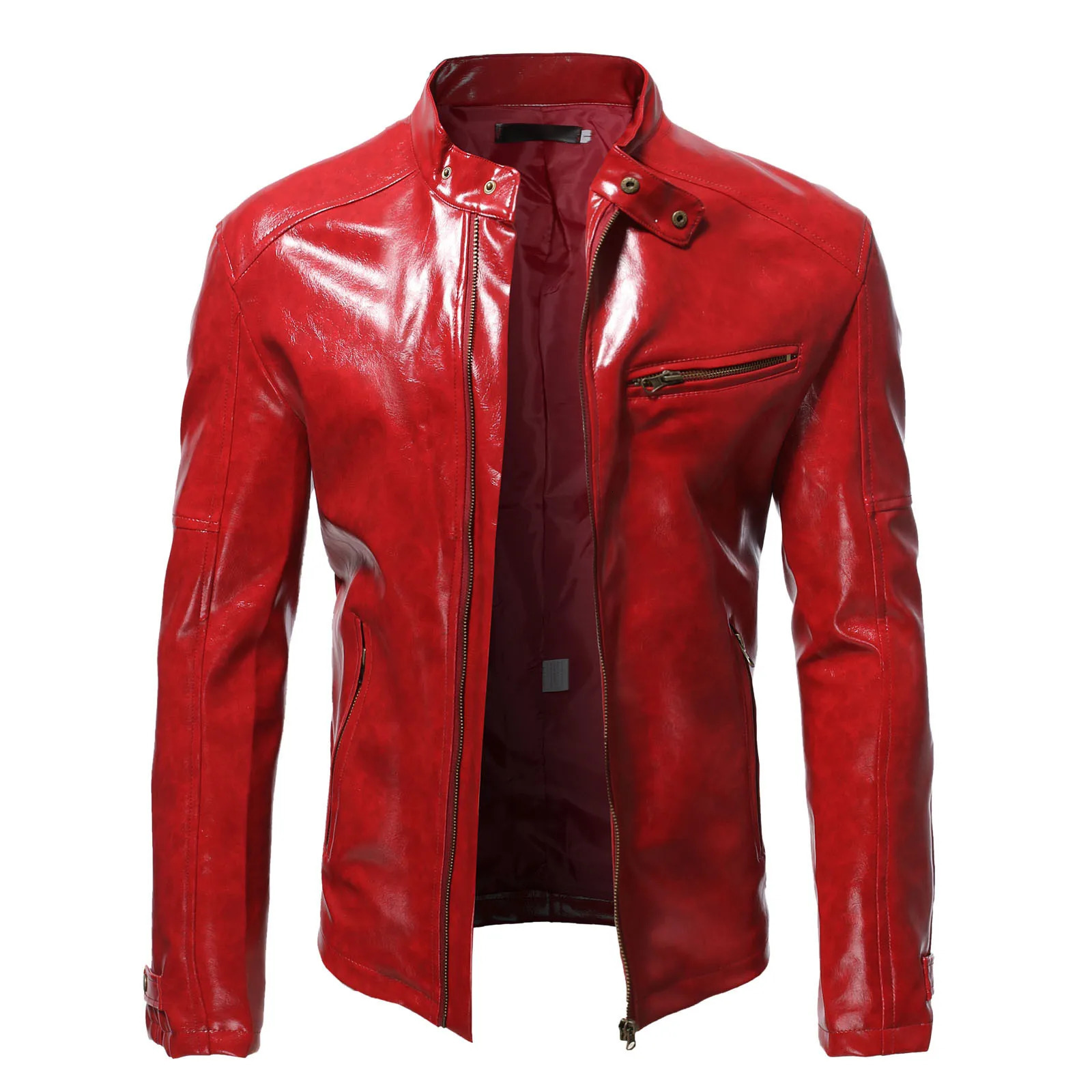 Drift Jacket Men Casual Solid Color Stand Zipper Pocket Leather Slim Lightweight Teen Coat Windbreaker Mens Autumn 250210