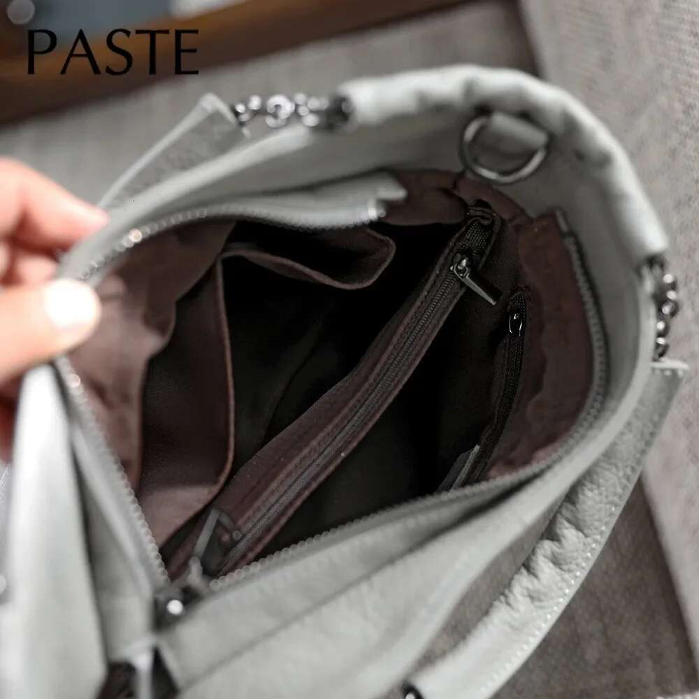 Splicing Together Design Chain Handle Casual Tote Natural Cow Leather Women's Handbag Soft Yellow Grey Shoulder Bag For Mom