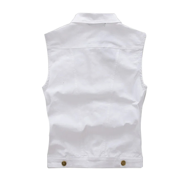 Mens Denim Vest White Casual Sleeveless Jacket Oversized 4XL Streetwear Retro Hole Washed Cowboy Vest Men Clothing A2F806 250219
