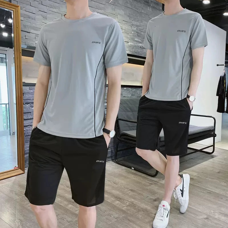 Mens Sports Quick Drying Set Summer Breathable Running Casual Home Short Sleeve Tshirt Outdoor Large Size Sportswear 250220