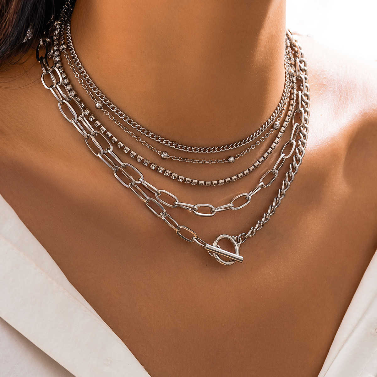Charm Bracelets Jewelry simple geometry ot button versatile hand adornment womens creative mix with multi-layer bracelet with Diamond Beads H25220