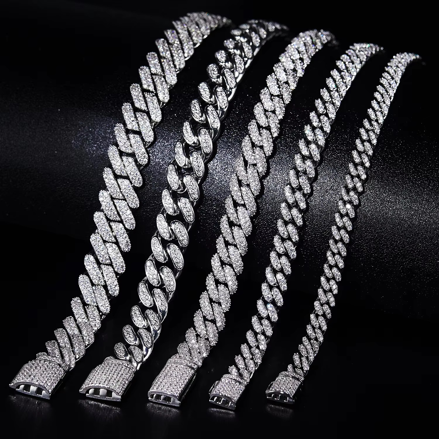 Boutique Electroplating Cuban S Pure Sier Jewelry Silica Hiphop Chain Necklace 14k Gold 12mm White