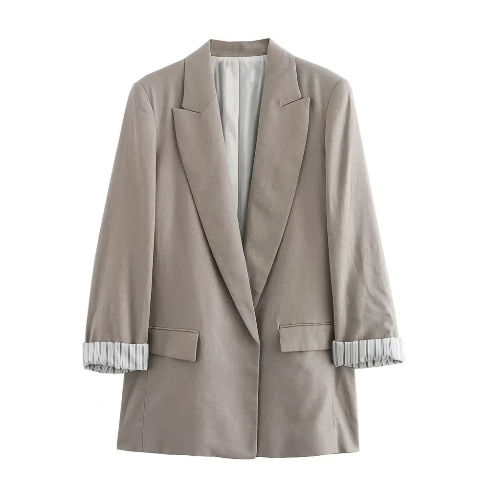DUOPERI Women Fashion Solid Blazer Notched Collar Long Roll up Sleeves Female Chic Office Lady Business Outfits 250213