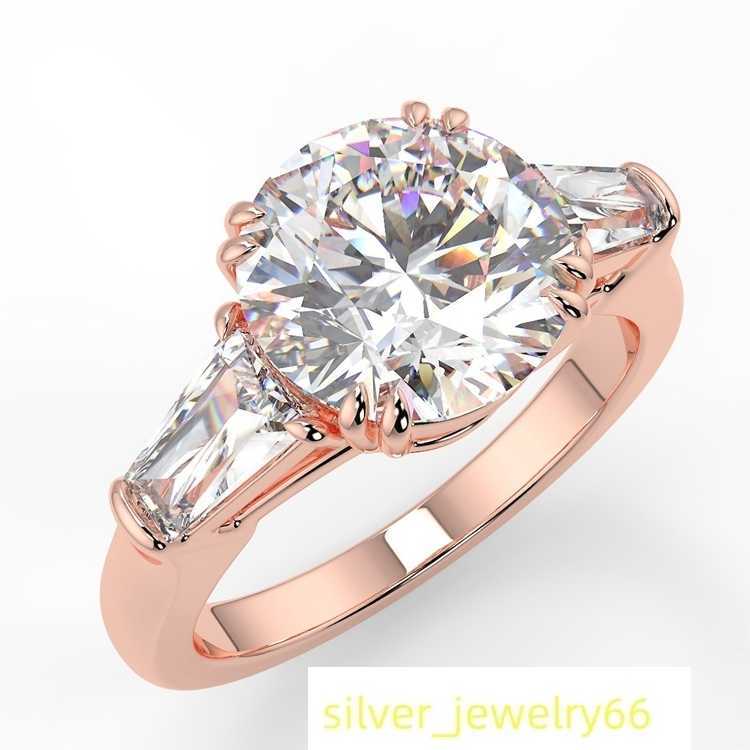 14K Solid Gold 3 Stones Moissanite Diamond Fashion Rings Pure Yellow Gold Wedding Ring for Girlfriend