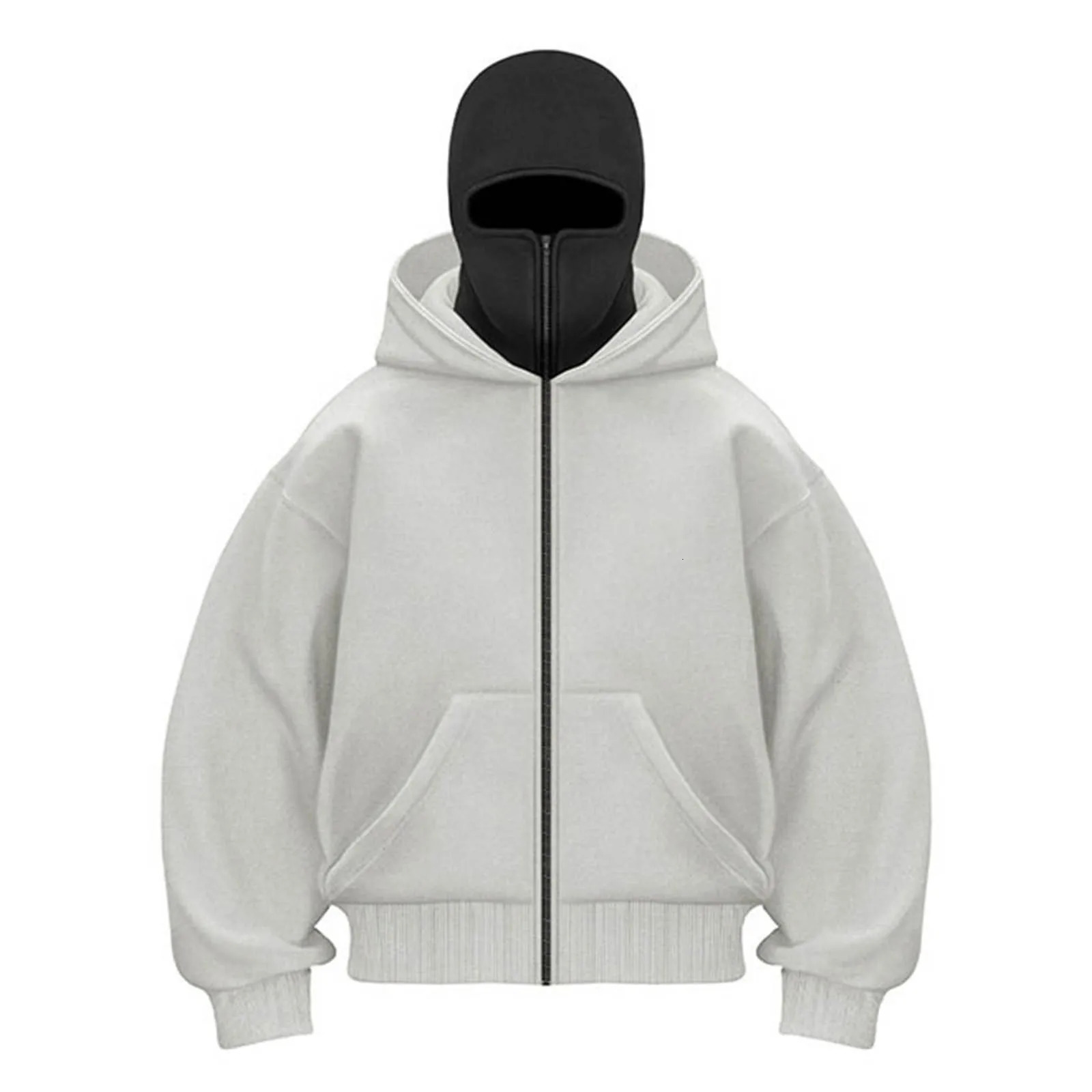 Personality Hoodie Mens Solid Color Long Sleeve Hooded Sweatshirt Cropped Jacket Double Hat Couple Cotton Hood Clothes 250213