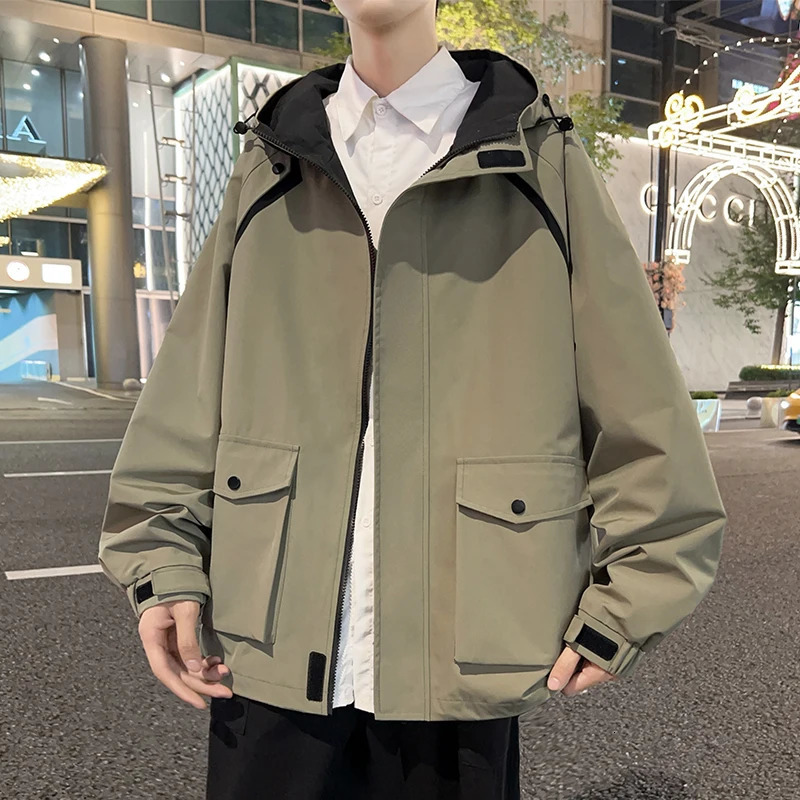 Spring Jacket Men Korean Fashion Unisex Hooded Windbreaker MultiPockets Casual Jackets Oversized Coat Plus Size 8XL w250210