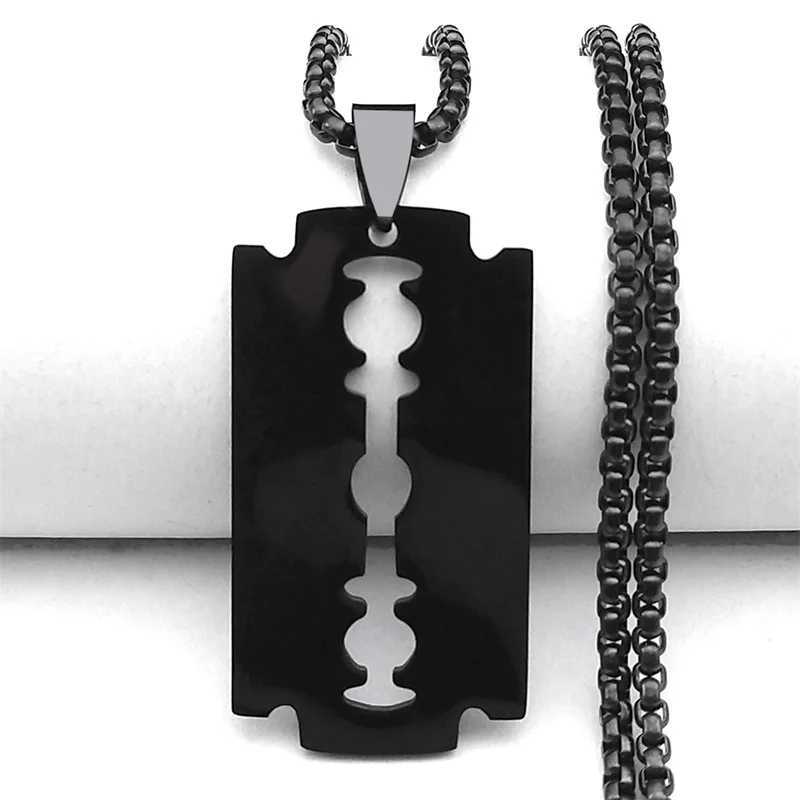 Gothic Blade Razor Pendant Necklaces Men Stainl Steel Black Goth Man Chain Necklace Grunge y2k Jewelry collier homme N423S01XJ250219