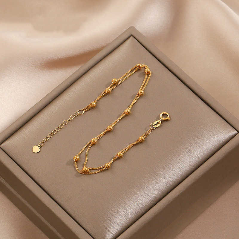 Charm Bracelets High end womens accessories titanium steel 18K gold double-layer round bead bracelet jewelry niche and versatile non fading hand jewel