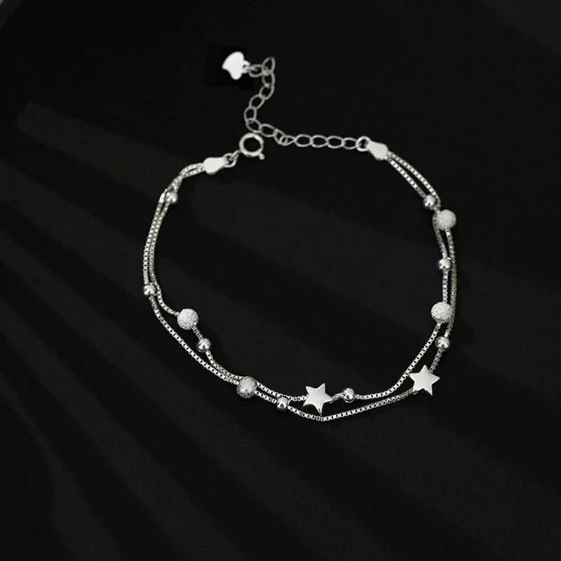 925 Sterling Silver Double Deck Star Shed Bracelet For Women Retro Korean Versatile Zircon Charm Bracelets Original JewelryXJ250219