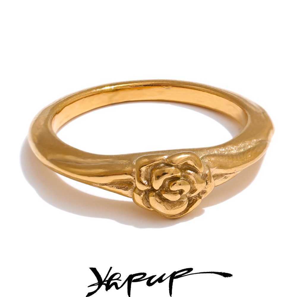 Yhpup 678# Fashion Stainless Steel Rose Flower Wen Integrated Ring 2024 Gold Silver Color Jewelry Accessories Gift X250220