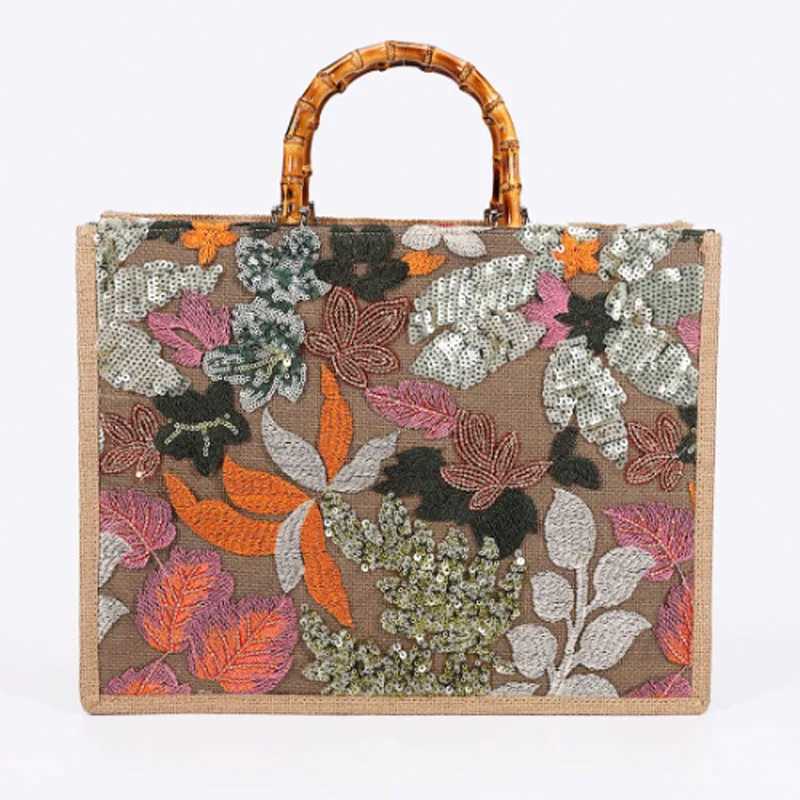Large capacity floral sequin embroidered handbag for women Hsinchu handheld womens casual beach bag Z250219