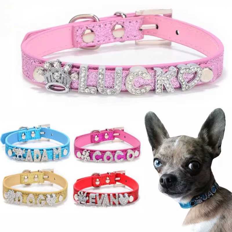 Personalized Dog Collar fashion Bling Rhinestone Pet Free Diy Name Dog Necklace Custome Leather Dog Collars Pet Dog Accessories 250205