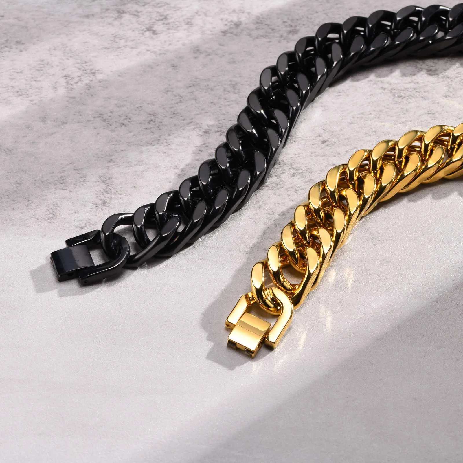 Vnox 10/12/15MM Width Stainl Steel Cuban Chain Bracelets for Men Silver Color Fashion Hip Hop Male Boy Wristband Dad GiftXJ250219