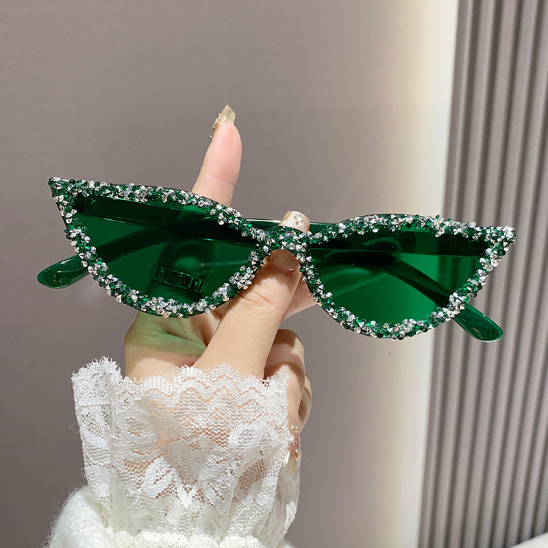 2025 New Diamond-encrusted Fashion Cat-eye Sunglasses Personality Candy-colored Sunglasses Trend Street Photo Sunglasses