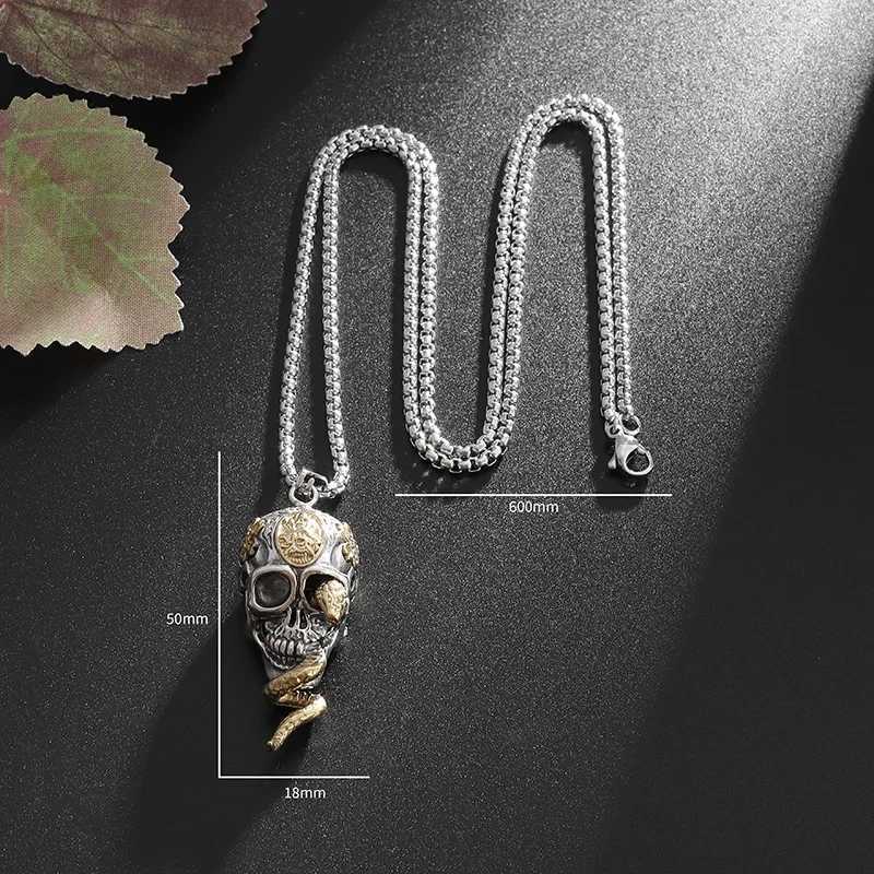Vintage Gothic Snake Coiled Demon Skull Pendant Necklace for Men Boys Rock Party Halloween Jewelry GiftXJ250219