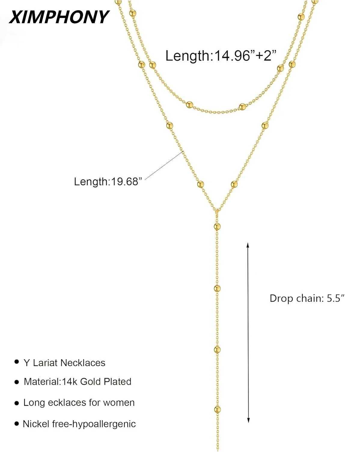 Gold Necklace for Women 14k Gold Plated/Silver Y-Shed Pendant Necklace Layered Beaded Chain Drop Necklaces For Women GiftXJ250219