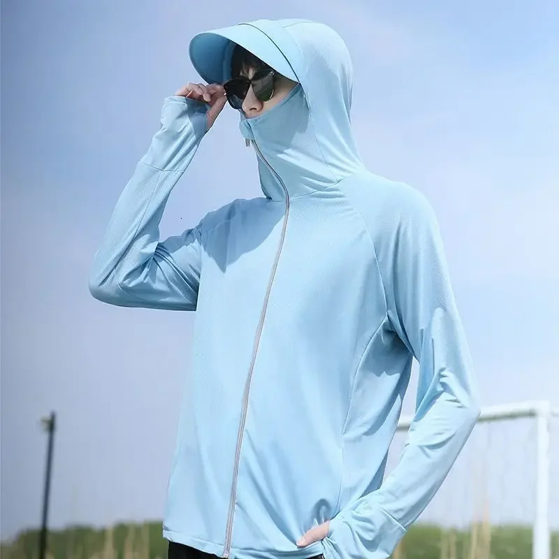 Summer Ice Silk Fishing Sun Protection Clothing for Men UV Protection Breathable Thin Shirt Hiking Jackets Quick Dry Couple Coat 250219